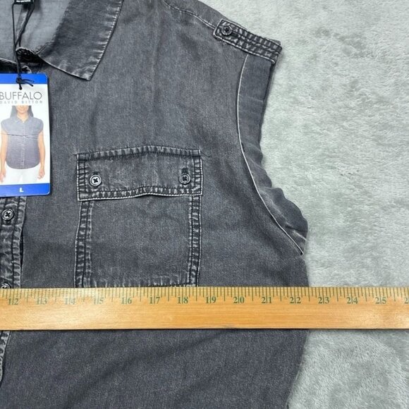Buffalo David Bitton Sleeveless Button-Up Collared Shirt L 100% Lyocell d0111 - Picture 5 of 8
